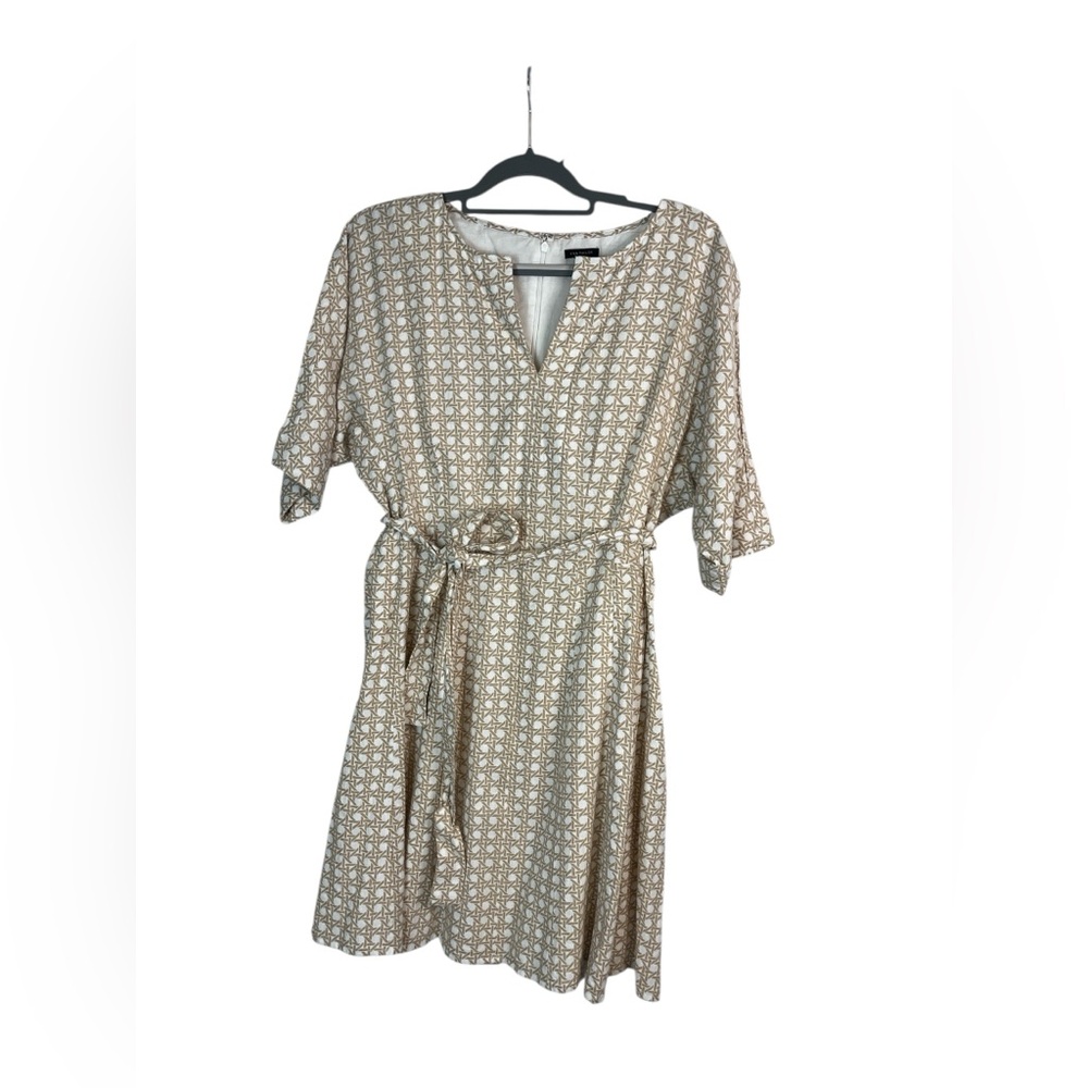 Ann Taylor Linen Blend Geometric Print Tie Waist Dress Size 8‎ Lined casual